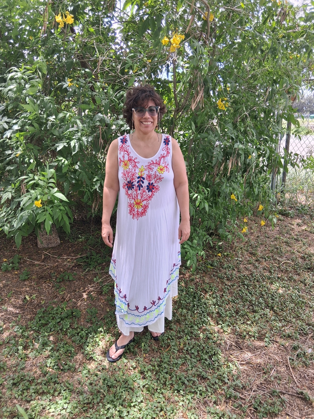 White Sleeveless Embroidered Maxi Dress - Floral Detail